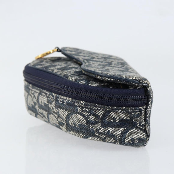 Christian Dior Trotter Canvas Saddle Pouch Navy Gold Auth bs31031
