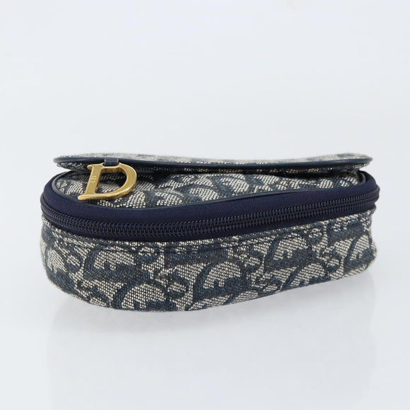 Christian Dior Trotter Canvas Saddle Pouch Navy Gold Auth bs31031