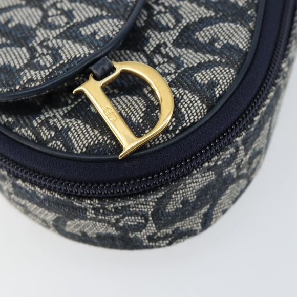 Christian Dior Trotter Canvas Saddle Pouch Navy Gold Auth bs31031