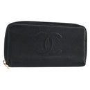 CHANEL COCO Mark Long Wallet Caviar Skin Black Silver CC Auth bs31033-1