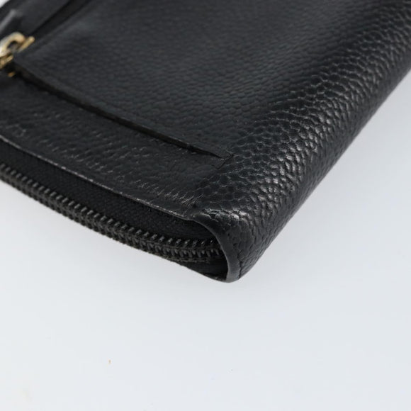 CHANEL COCO Mark Long Wallet Caviar Skin Black Silver CC Auth bs31033