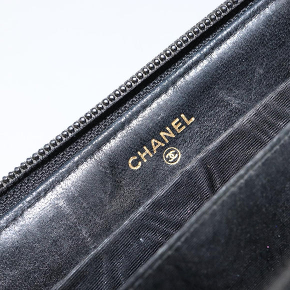 CHANEL COCO Mark Long Wallet Caviar Skin Black Silver CC Auth bs31033
