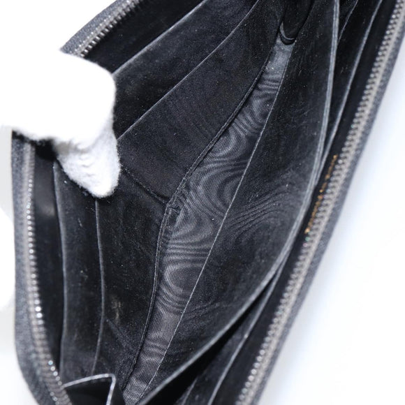 CHANEL COCO Mark Long Wallet Caviar Skin Black Silver CC Auth bs31033