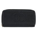 CHANEL COCO Mark Long Wallet Caviar Skin Black Silver CC Auth bs31033-13