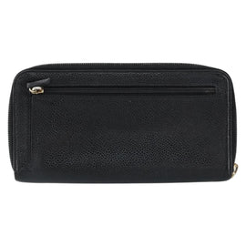 CHANEL COCO Mark Long Wallet Caviar Skin Black Silver CC Auth bs31033 - 0