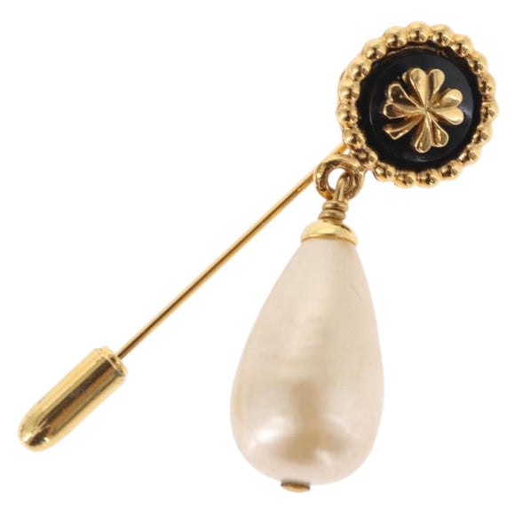 CHANEL Brooch metal Gold Tone CC Auth bs31036