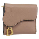 Christian Dior Saddle Lotus Wallet Leather Beige Gold Auth bs31038-1