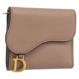 Christian Dior Saddle Lotus Wallet Leather Beige Gold Auth bs31038