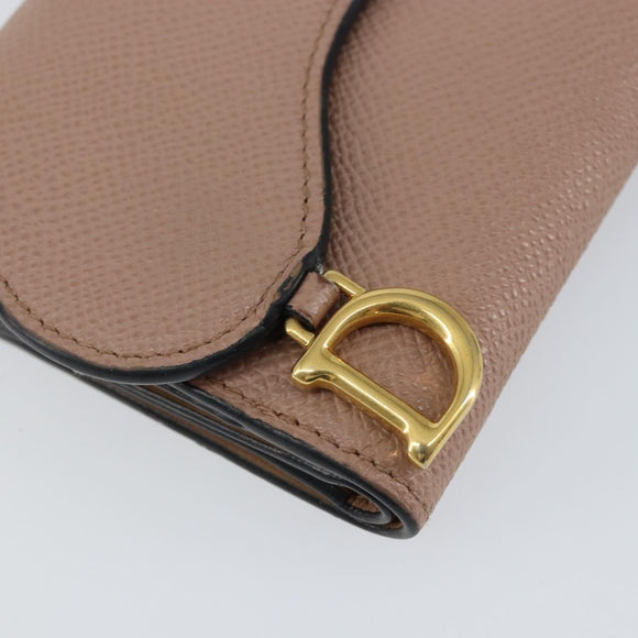 Christian Dior Saddle Lotus Wallet Leather Beige Gold Auth bs31038