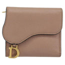 Christian Dior Saddle Lotus Wallet Leather Beige Gold Auth bs31038-13