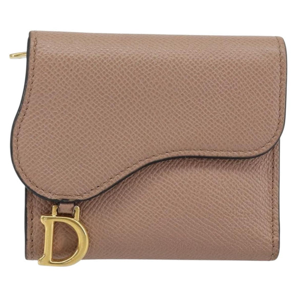 Christian Dior Saddle Lotus Wallet Leather Beige Gold Auth bs31038