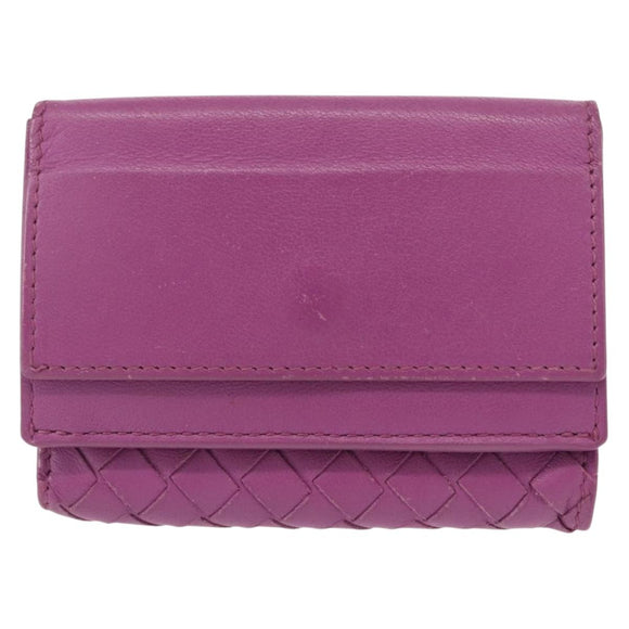 BOTTEGA VENETA INTRECCIATO Trifold Wallet Leather Purple Auth bs31039