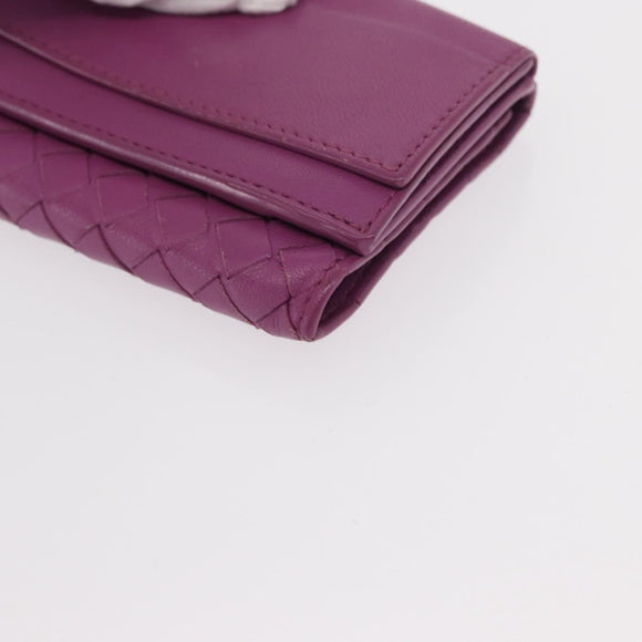 BOTTEGA VENETA INTRECCIATO Trifold Wallet Leather Purple Auth bs31039