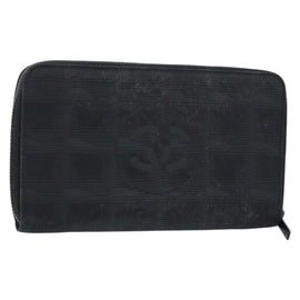 CHANEL New Travel Line Long Wallet Nylon Black Silver CC Auth bs31044