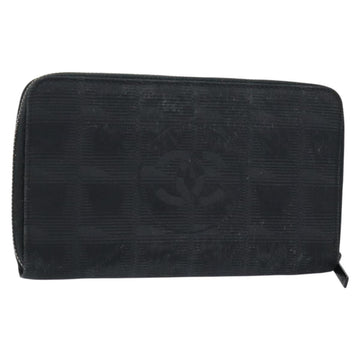 CHANEL New Travel Line Long Wallet Nylon Black Silver CC Auth bs31044