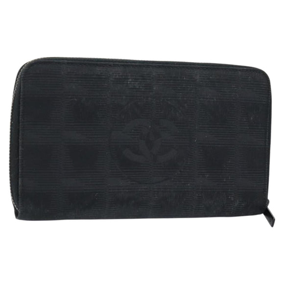 CHANEL New Travel Line Long Wallet Nylon Black Silver CC Auth bs31044