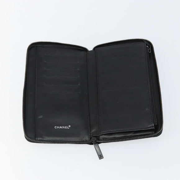 CHANEL New Travel Line Long Wallet Nylon Black Silver CC Auth bs31044