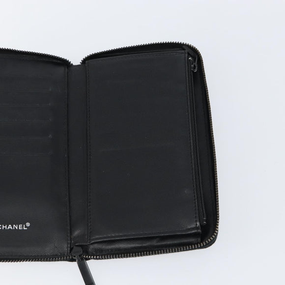 CHANEL New Travel Line Long Wallet Nylon Black Silver CC Auth bs31044