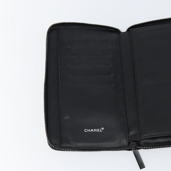 CHANEL New Travel Line Long Wallet Nylon Black Silver CC Auth bs31044