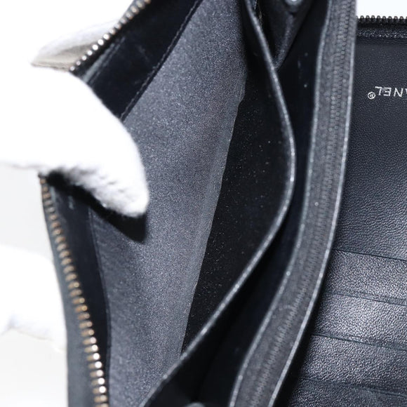 CHANEL New Travel Line Long Wallet Nylon Black Silver CC Auth bs31044