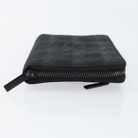 CHANEL New Travel Line Long Wallet Nylon Black Silver CC Auth bs31044