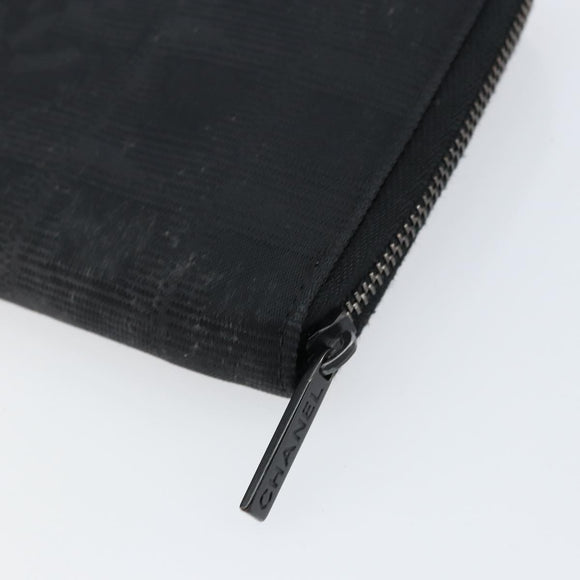 CHANEL New Travel Line Long Wallet Nylon Black Silver CC Auth bs31044