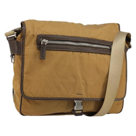 PRADA Shoulder Bag Nylon Beige Silver Auth bs31046