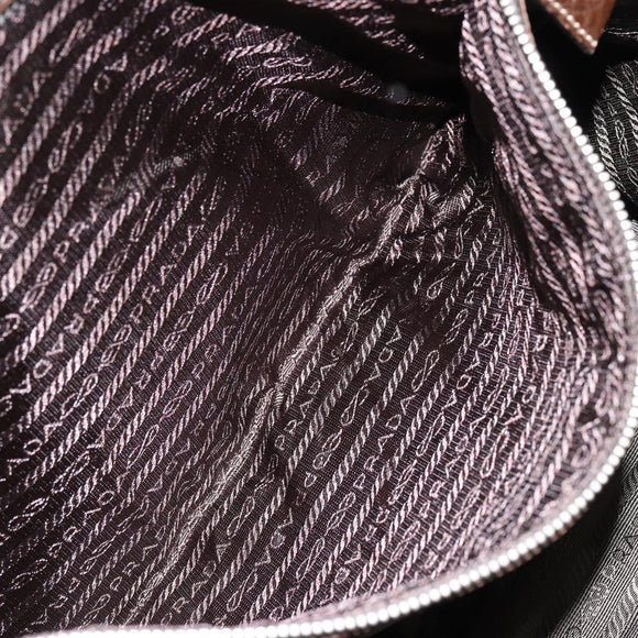 PRADA Shoulder Bag Nylon Beige Silver Auth bs31046