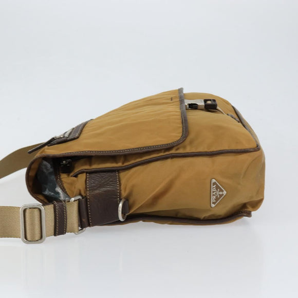 PRADA Shoulder Bag Nylon Beige Silver Auth bs31046