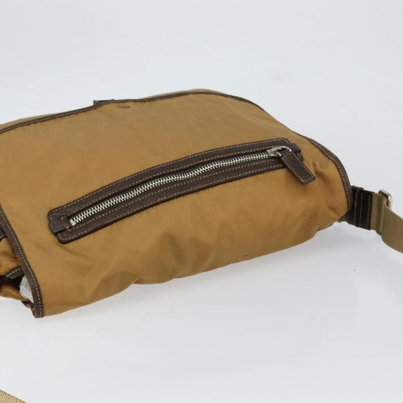 PRADA Shoulder Bag Nylon Beige Silver Auth bs31046