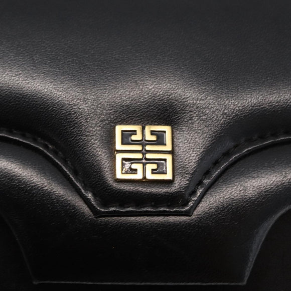 GIVENCHY Hand Bag Leather Black Gold Auth bs31048