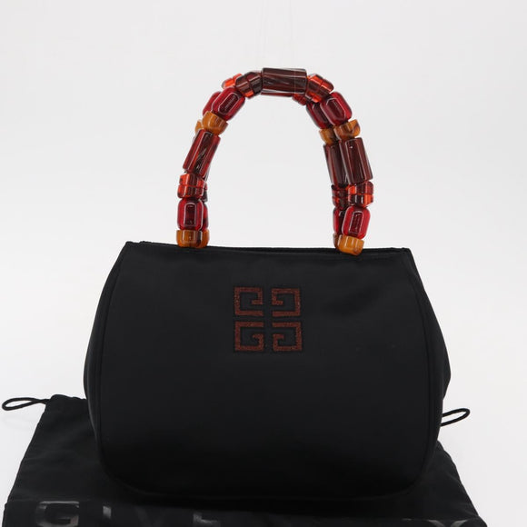 GIVENCHY Hand Bag Nylon Black Gold Auth bs31049
