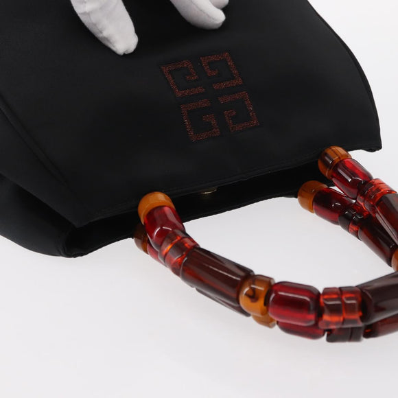 GIVENCHY Hand Bag Nylon Black Gold Auth bs31049