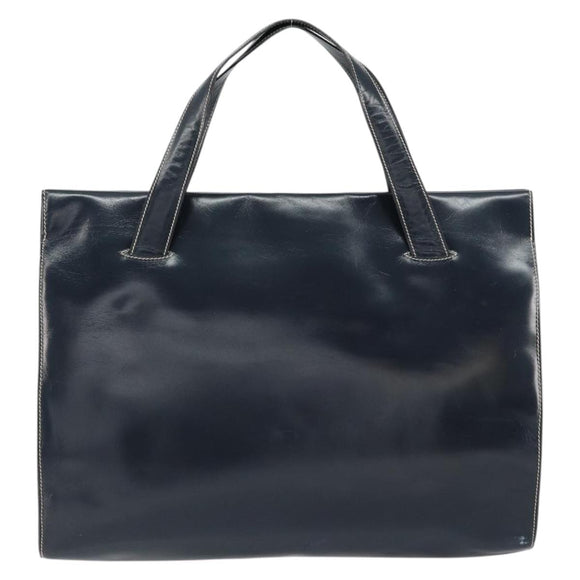 LOEWE Hand Bag Leather Navy Gold Auth bs31051