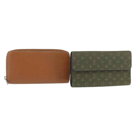 LOUIS VUITTON Epi Monogram Mini Wallet 2 Set Brown Khaki LV Auth bs31053
