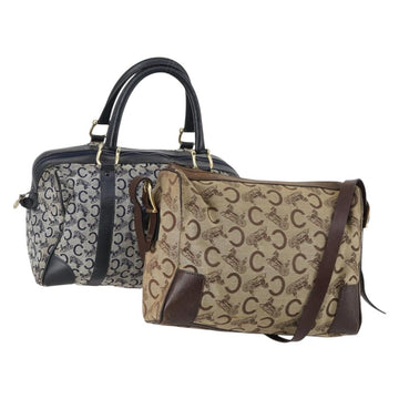 CELINE Macadam Canvas C Sulky Shoulder Bag 2 Set Beige Navy Auth bs31056