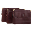 CARTIER Must Line Clutch Bag Leather 3 Set Bordeaux Gold Auth bs31059-1