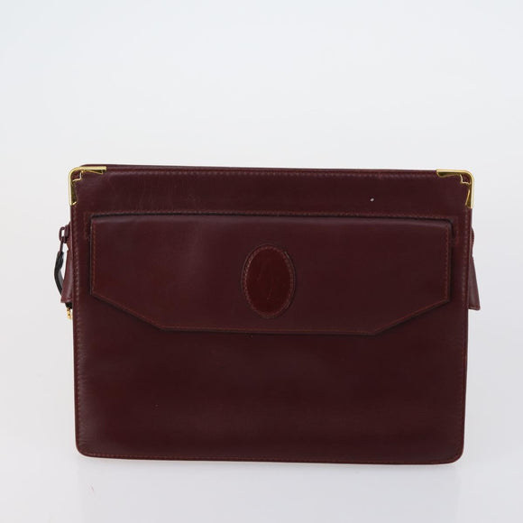 CARTIER Must Line Clutch Bag Leather 3 Set Bordeaux Gold Auth bs31059