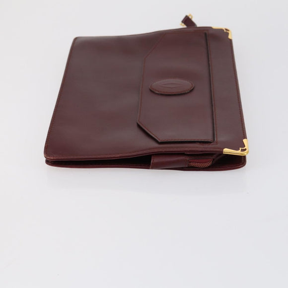CARTIER Must Line Clutch Bag Leather 3 Set Bordeaux Gold Auth bs31059