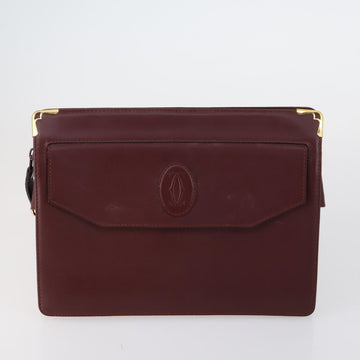 CARTIER Must Line Clutch Bag Leather 3 Set Bordeaux Gold Auth bs31059 - 0