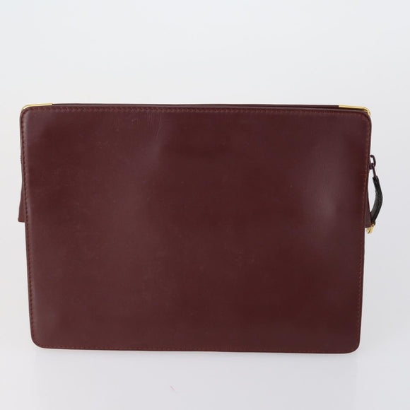 CARTIER Must Line Clutch Bag Leather 3 Set Bordeaux Gold Auth bs31059