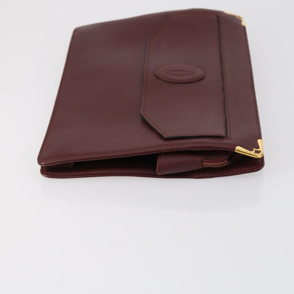 CARTIER Must Line Clutch Bag Leather 3 Set Bordeaux Gold Auth bs31059