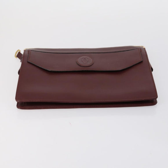 CARTIER Must Line Clutch Bag Leather 3 Set Bordeaux Gold Auth bs31059