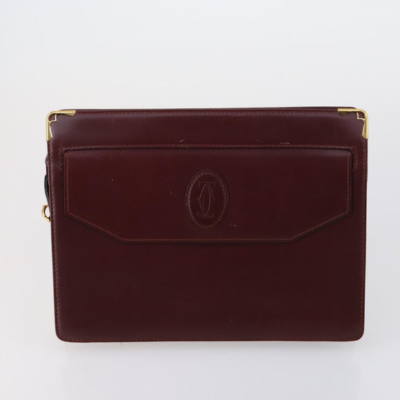 CARTIER Must Line Clutch Bag Leather 3 Set Bordeaux Gold Auth bs31059
