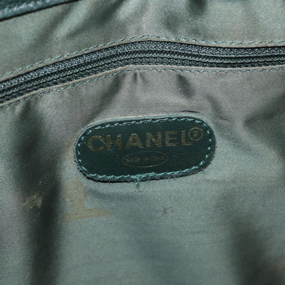 CHANEL Chain Hand Bag Caviar Skin Green Gold CC Auth bs31109