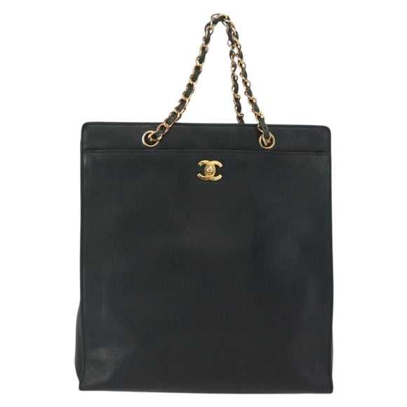 CHANEL Chain Hand Bag Caviar Skin Green Gold CC Auth bs31109