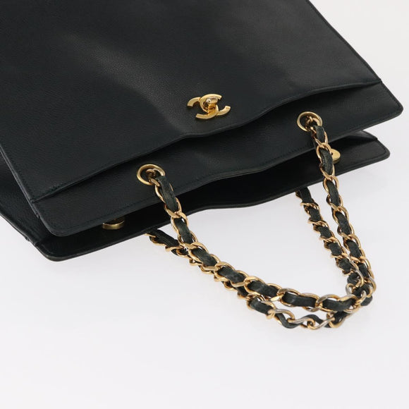 CHANEL Chain Hand Bag Caviar Skin Green Gold CC Auth bs31109