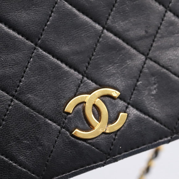 CHANEL Matelasse Chain Shoulder Bag Lamb Skin Black Gold CC Auth bs31111