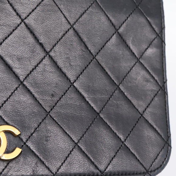 CHANEL Matelasse Chain Shoulder Bag Lamb Skin Black Gold CC Auth bs31111