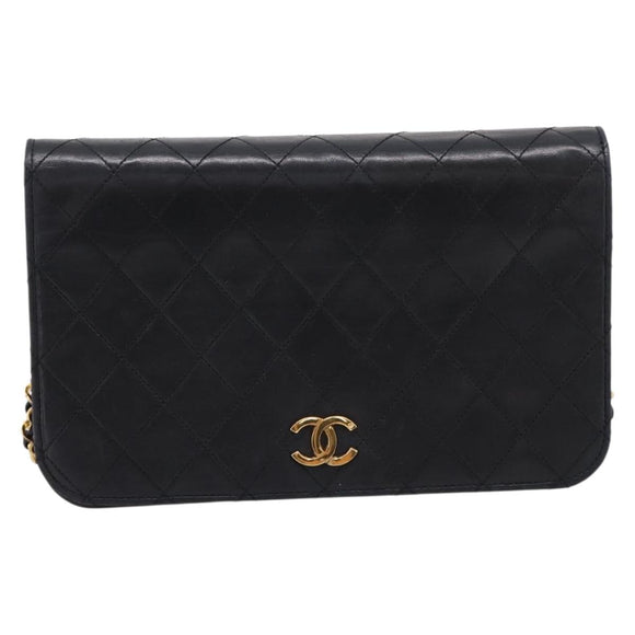 CHANEL Matelasse Chain Shoulder Bag Lamb Skin Black Gold CC Auth bs31111